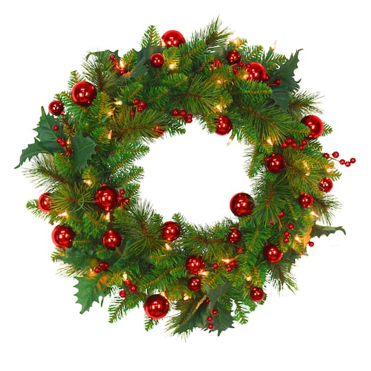 Santa's Workshop 2Ft Pre-Lit Berry & Red Balls Wreath By Santasworkshop in Green/Red | 2 ft | Michaels®